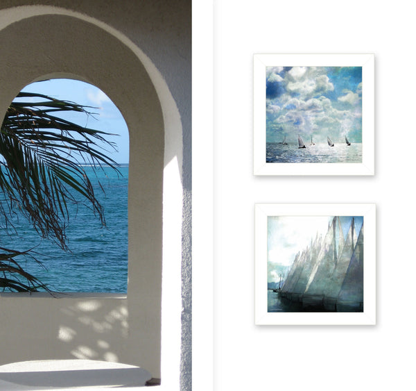 Homeroots Set Of Two Sailboat Marina 1 White Framed Print Wall Art  Wood Paper 406133