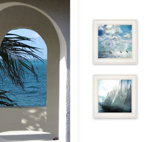 Homeroots Set Of Two Sailboat Marina 2 White Framed Print Wall Art  Wood Paper 406134