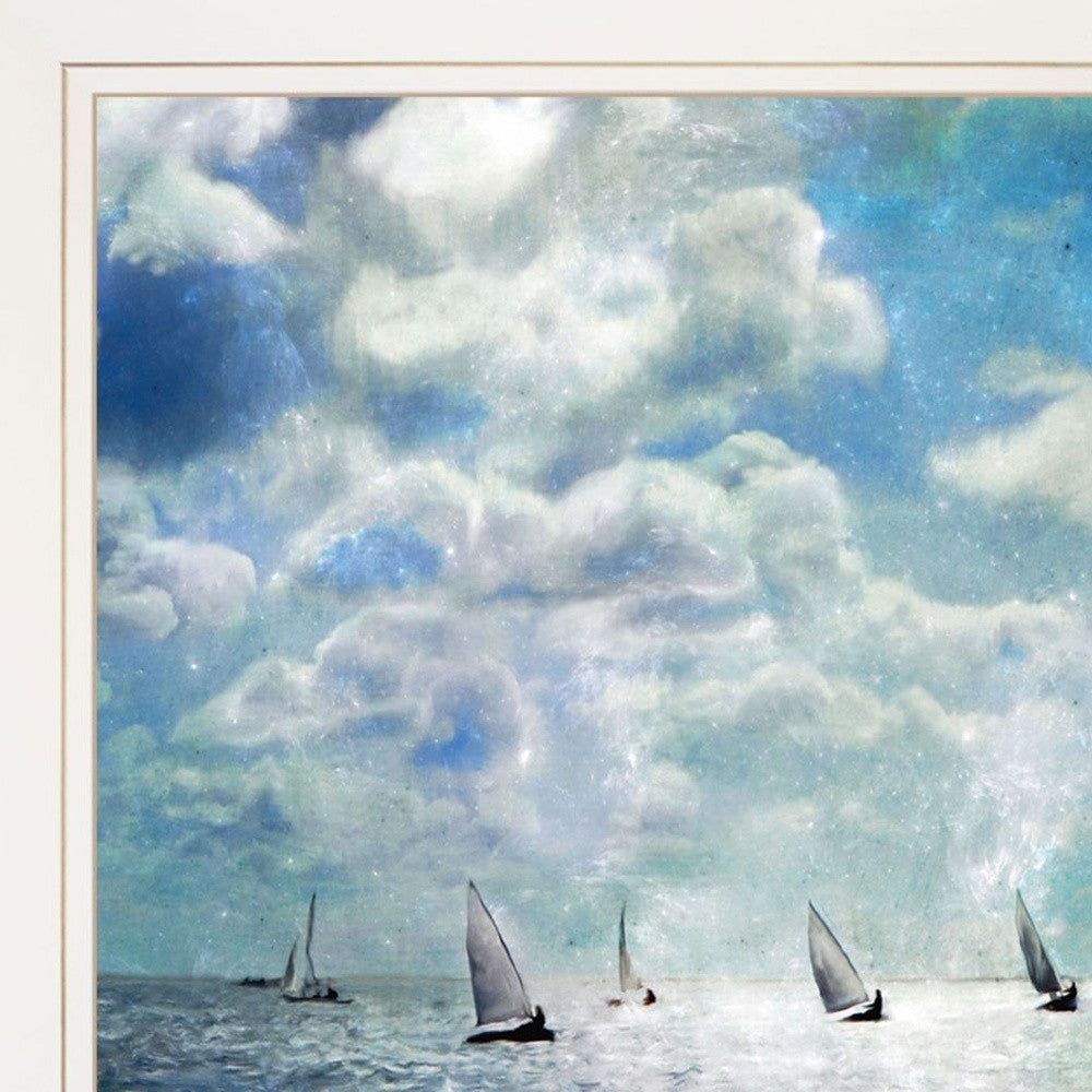 Homeroots Set Of Two Sailboat Marina 2 White Framed Print Wall Art  Wood Paper 406134