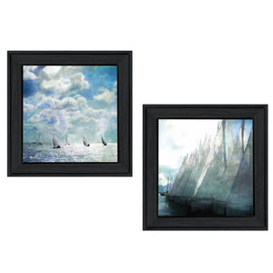 Homeroots Set Of Two Sailboat Marina 3 Black Framed Print Wall Art  Wood Paper 406135