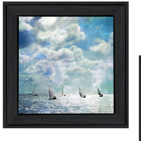 Homeroots Set Of Two Sailboat Marina 3 Black Framed Print Wall Art  Wood Paper 406135