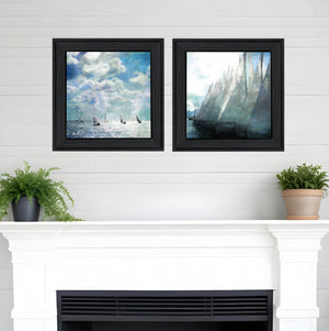 Homeroots Set Of Two Sailboat Marina 3 Black Framed Print Wall Art  Wood Paper 406135