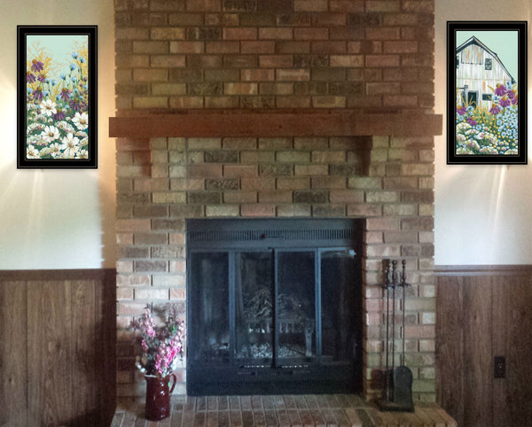 Homeroots Set Of Two Floral Field 2 Black Framed Print Wall Art  Wood Paper 406139