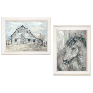 Homeroots Set Of Two True Spirit Horses 1 White Framed Print Wall Art  Wood Paper 406142