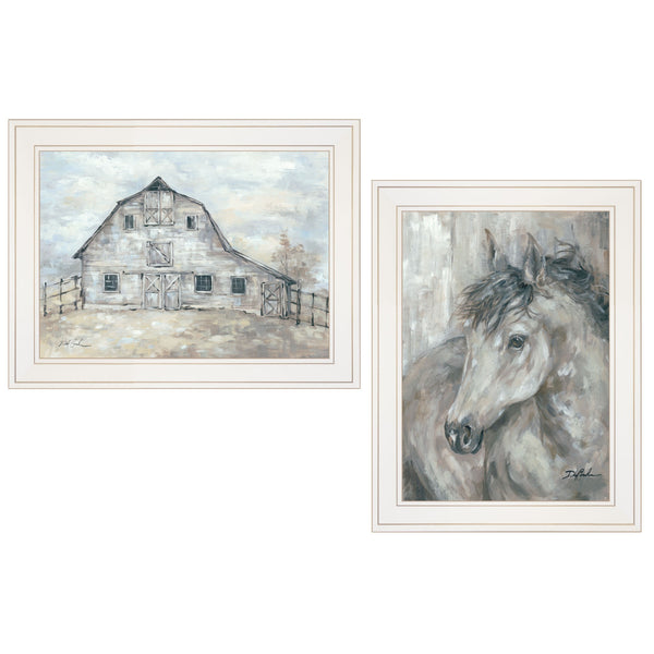 Homeroots Set Of Two True Spirit Horses 1 White Framed Print Wall Art  Wood Paper 406142