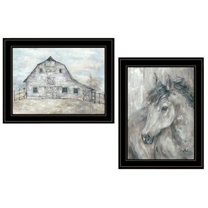 Homeroots Set Of Two True Spirit Horses 2 Black Framed Print Wall Art  Wood Paper 406143