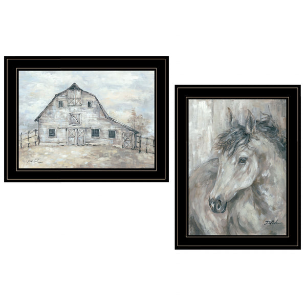 Homeroots Set Of Two True Spirit Horses 2 Black Framed Print Wall Art  Wood Paper 406143