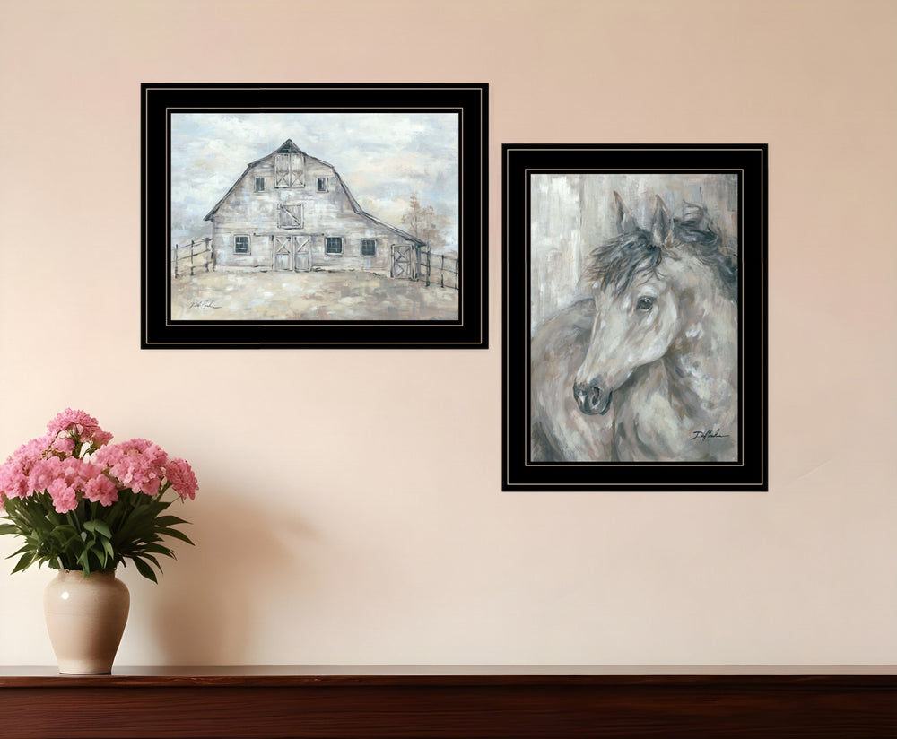 Homeroots Set Of Two True Spirit Horses 2 Black Framed Print Wall Art  Wood Paper 406143