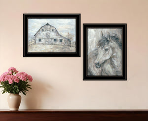 Homeroots Set Of Two True Spirit Horses 2 Black Framed Print Wall Art  Wood Paper 406143