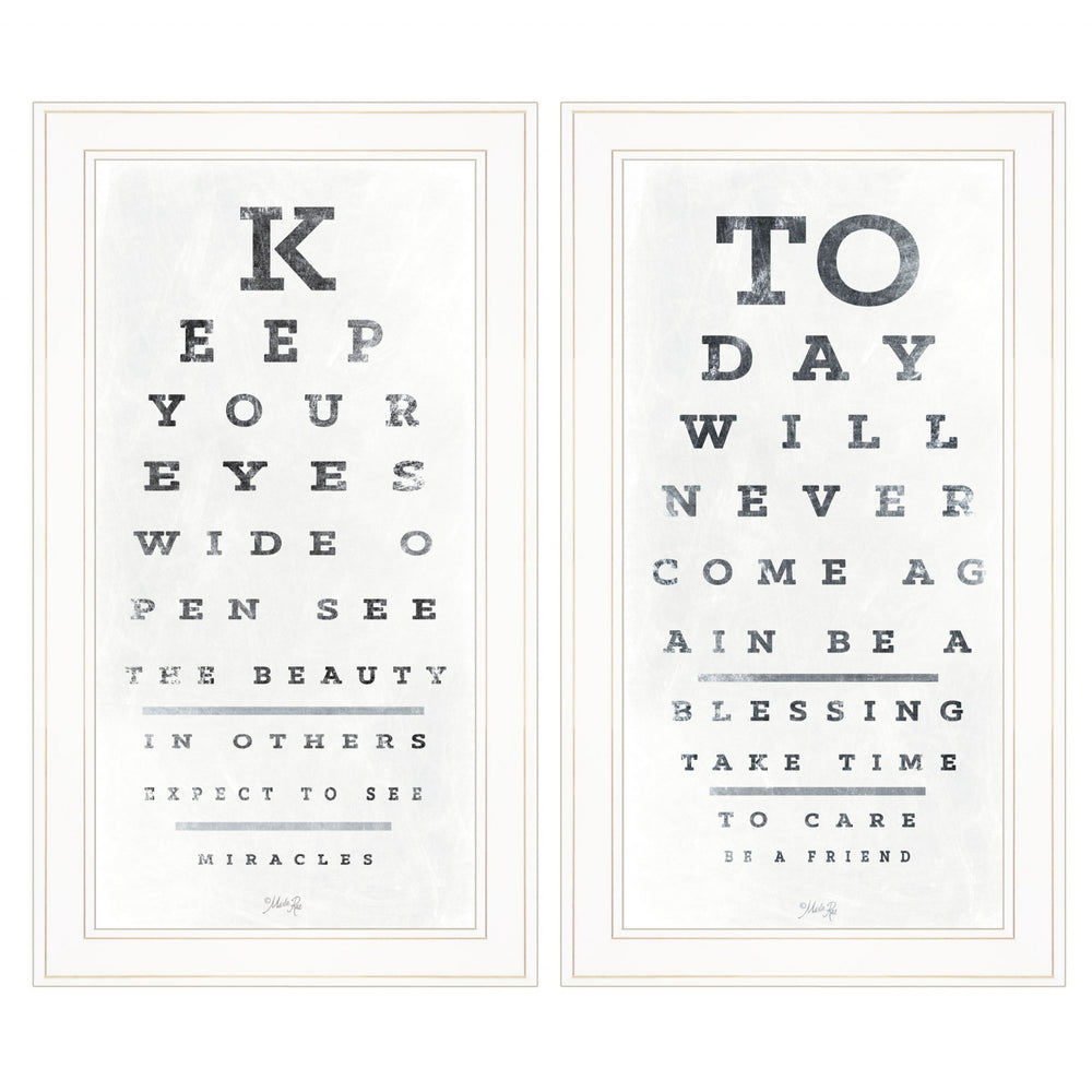 Homeroots Set Of Two Eye Charts 3 White Framed Print Wall Art  Wood Paper 406144