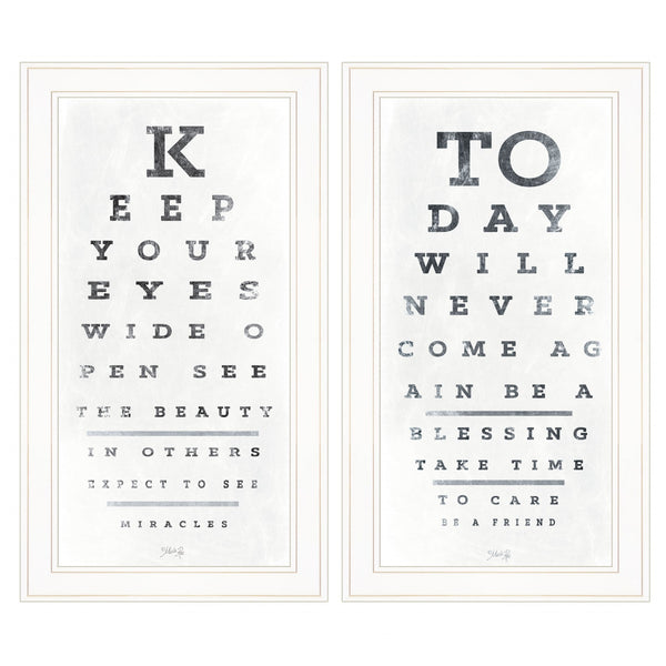 Homeroots Set Of Two Eye Charts 3 White Framed Print Wall Art  Wood Paper 406144