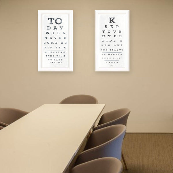 Homeroots Set Of Two Eye Charts 3 White Framed Print Wall Art  Wood Paper 406144