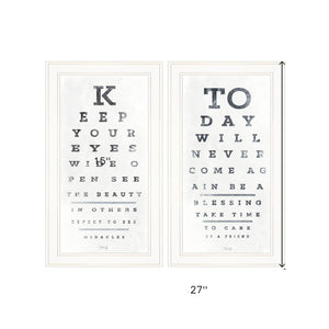 Homeroots Set Of Two Eye Charts 3 White Framed Print Wall Art  Wood Paper 406144