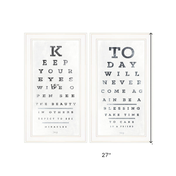 Homeroots Set Of Two Eye Charts 3 White Framed Print Wall Art  Wood Paper 406144