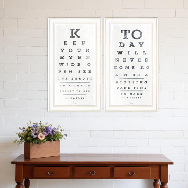 Homeroots Set Of Two Eye Charts 3 White Framed Print Wall Art  Wood Paper 406144