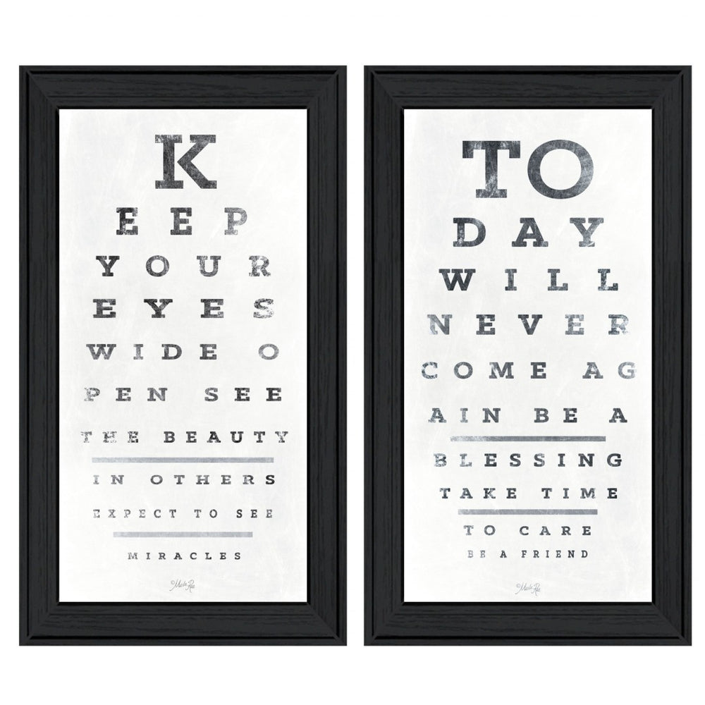 HomeRoots Set of Two Eye Charts - Modern Black Framed Wall Art for Contemporary Home Décor & Gallery Display 406145