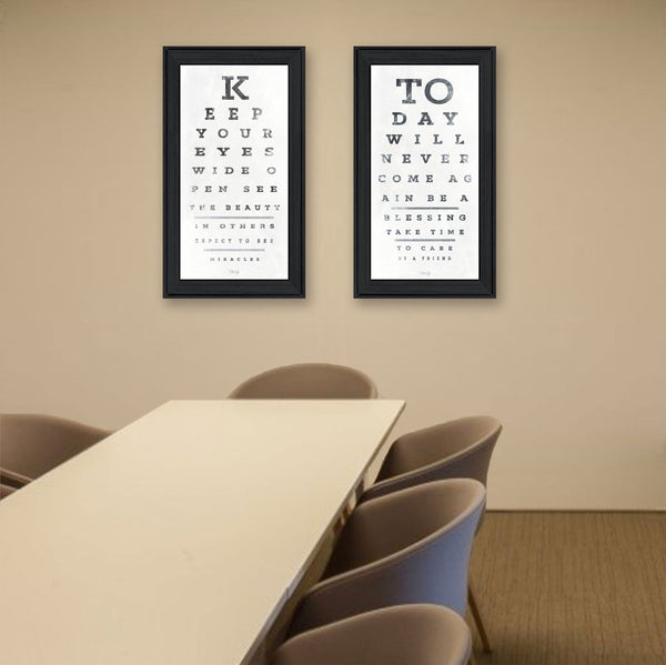 HomeRoots Set of Two Eye Charts - Modern Black Framed Wall Art for Contemporary Home Décor & Gallery Display 406145