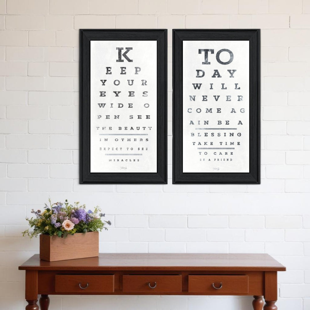HomeRoots Set of Two Eye Charts - Modern Black Framed Wall Art for Contemporary Home Décor & Gallery Display 406145