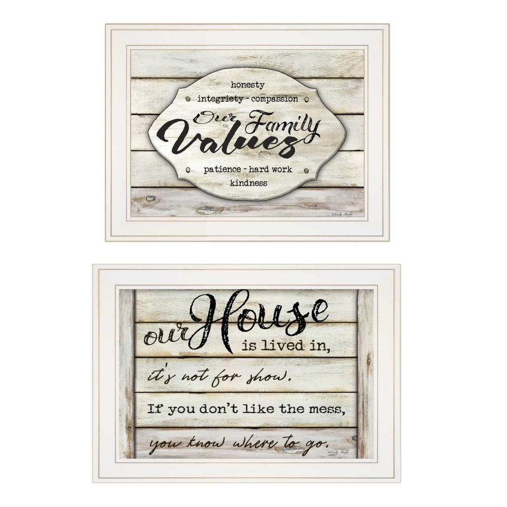 HomeRoots Set of Two Family Values Framed Prints - Modern Earthtone Wall Art for Stylish Home Décor 406146