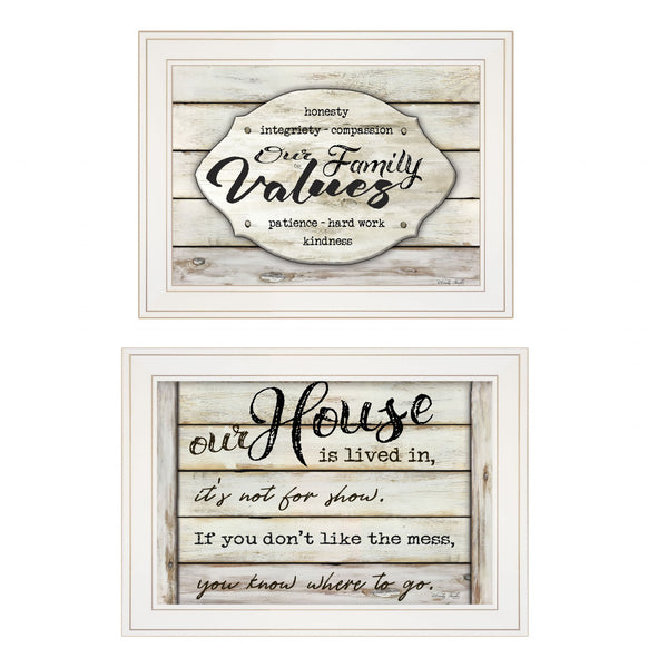 Homeroots Set Of Two Family Values 1 White Framed Print Wall Art  Wood Paper 406146