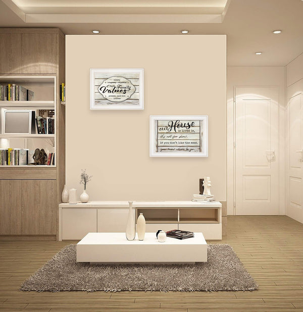 Homeroots Set Of Two Family Values 1 White Framed Print Wall Art  Wood Paper 406146