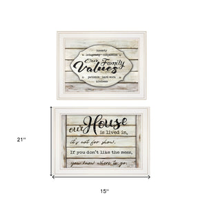 Homeroots Set Of Two Family Values 1 White Framed Print Wall Art  Wood Paper 406146