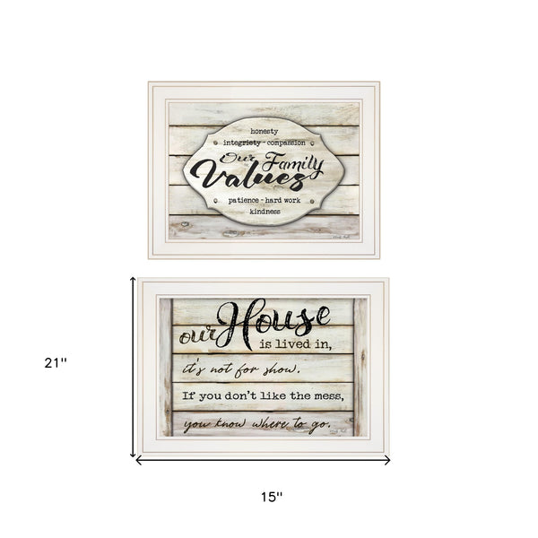 Homeroots Set Of Two Family Values 1 White Framed Print Wall Art  Wood Paper 406146