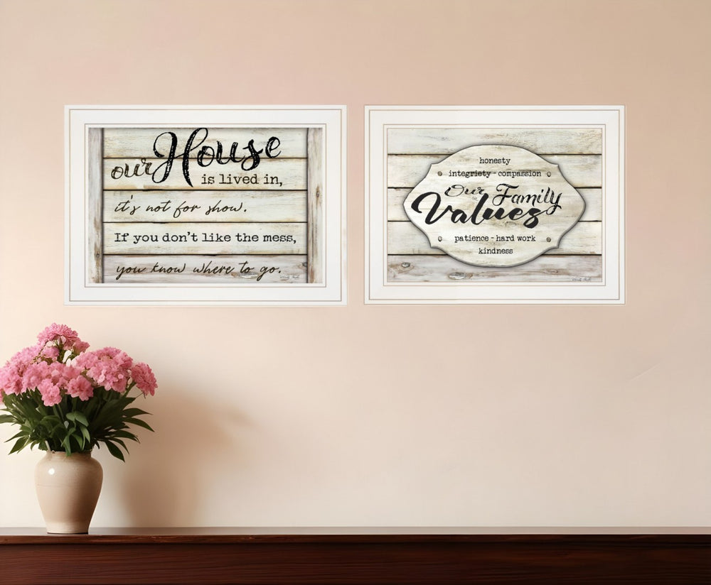 HomeRoots Set of Two Family Values Framed Prints - Modern Earthtone Wall Art for Stylish Home Décor 406146
