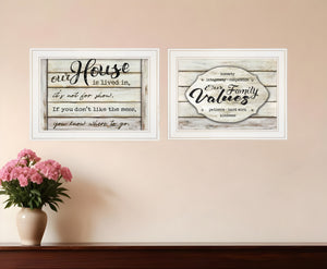 Homeroots Set Of Two Family Values 1 White Framed Print Wall Art  Wood Paper 406146