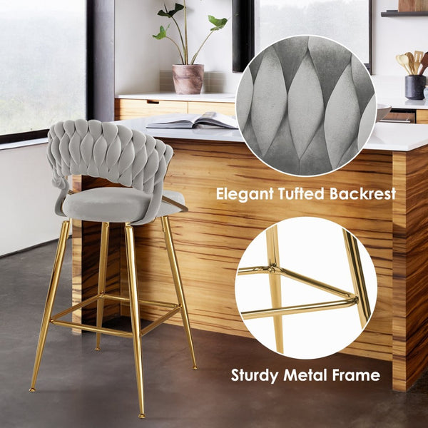 English Elm Counter Height Stools Set of 2 Mid-century Metal Legs Ergonomic Kitchen Island Seating Gray T3623P430869