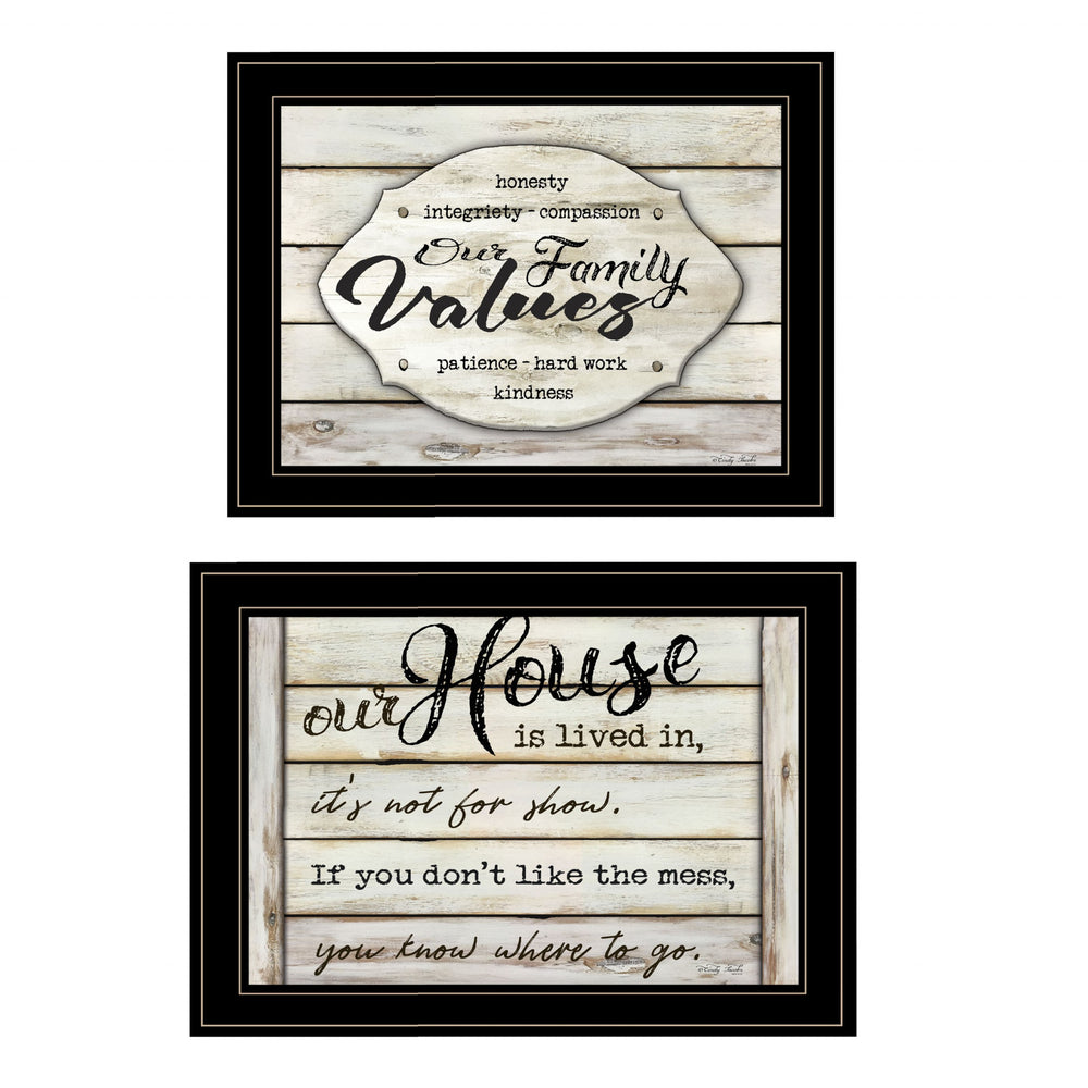 Homeroots Set Of Two Family Values 2 Black Framed Print Wall Art  Wood Paper 406147