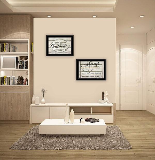 Homeroots Set Of Two Family Values 2 Black Framed Print Wall Art  Wood Paper 406147