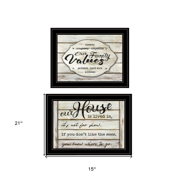 Homeroots Set Of Two Family Values 2 Black Framed Print Wall Art  Wood Paper 406147