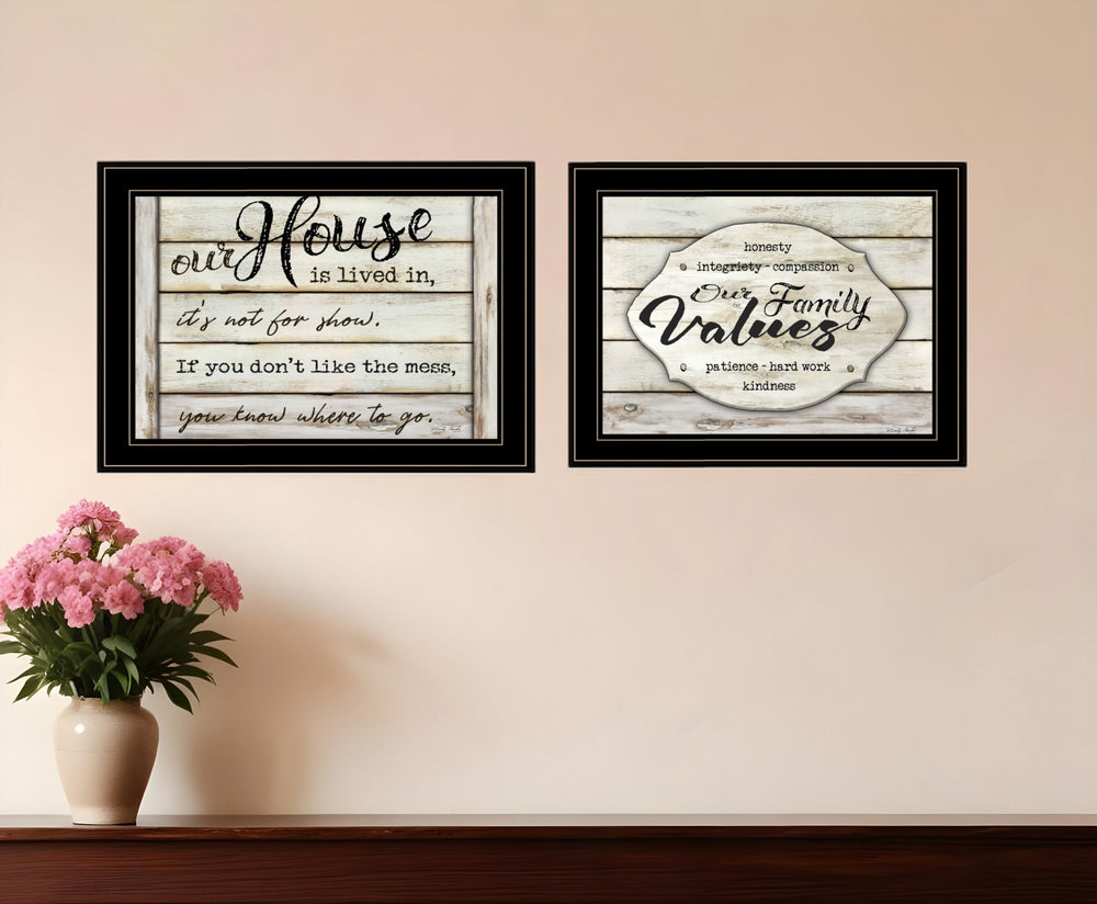 Homeroots Set Of Two Family Values 2 Black Framed Print Wall Art  Wood Paper 406147