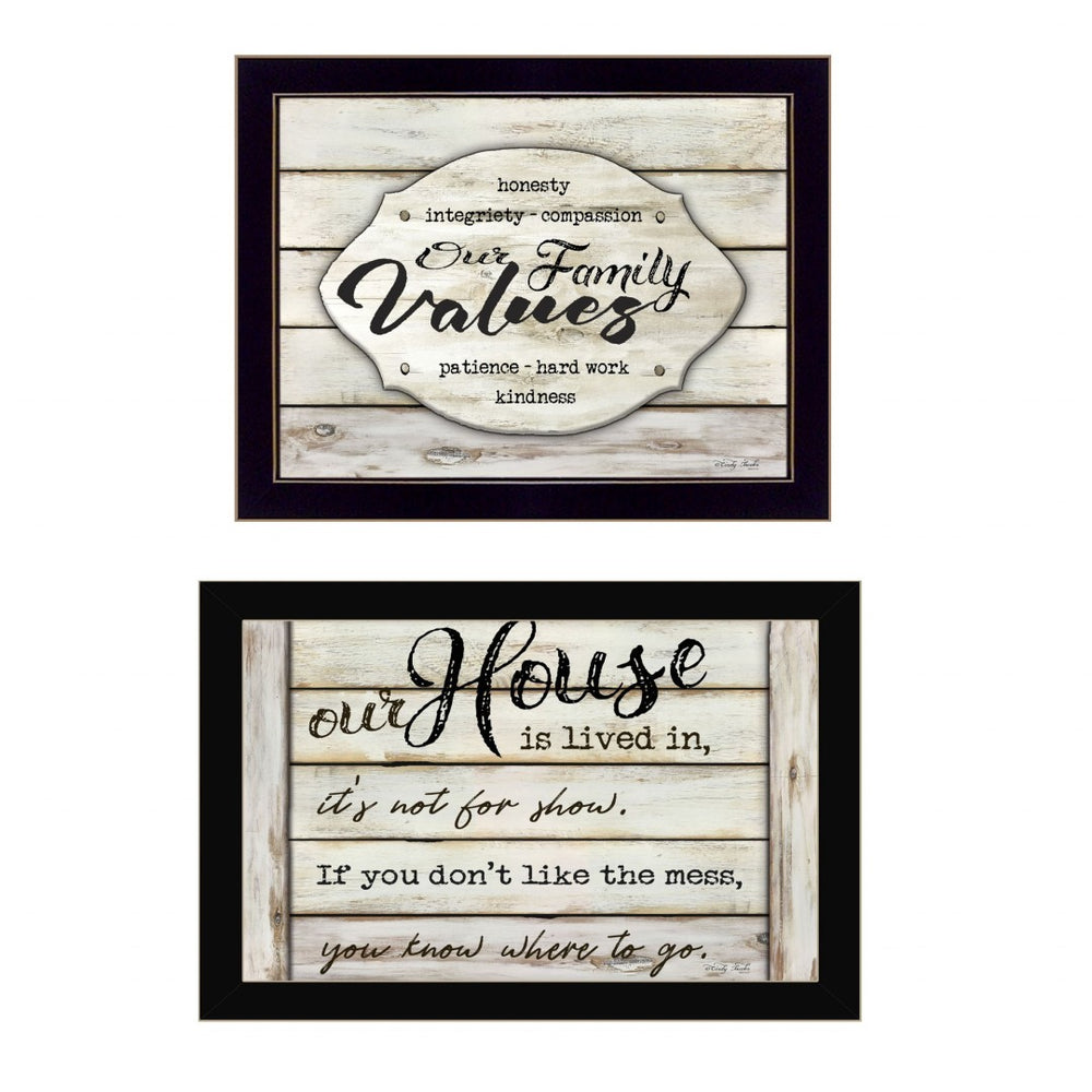 HomeRoots Set of Two Family Values Black Framed Print Wall Art - Modern Typography Decor for Home Spaces 406148