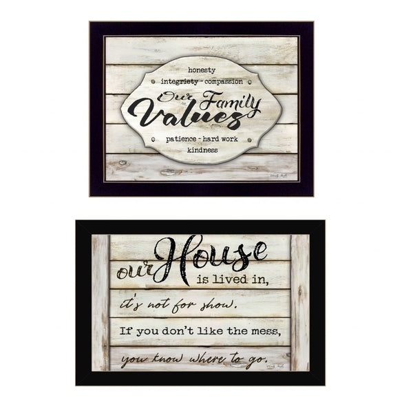 HomeRoots Set of Two Family Values Black Framed Print Wall Art - Modern Typography Decor for Home Spaces 406148