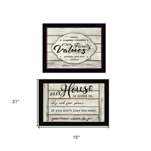 HomeRoots Set of Two Family Values Black Framed Print Wall Art - Modern Typography Decor for Home Spaces 406148