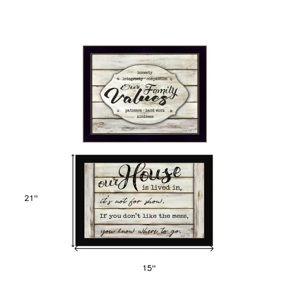 HomeRoots Set of Two Family Values Black Framed Print Wall Art - Modern Typography Decor for Home Spaces 406148