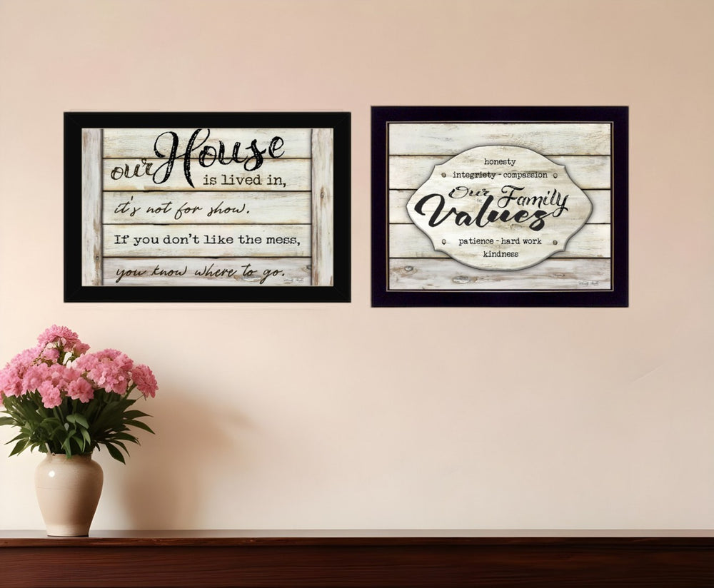 HomeRoots Set of Two Family Values Black Framed Print Wall Art - Modern Typography Decor for Home Spaces 406148