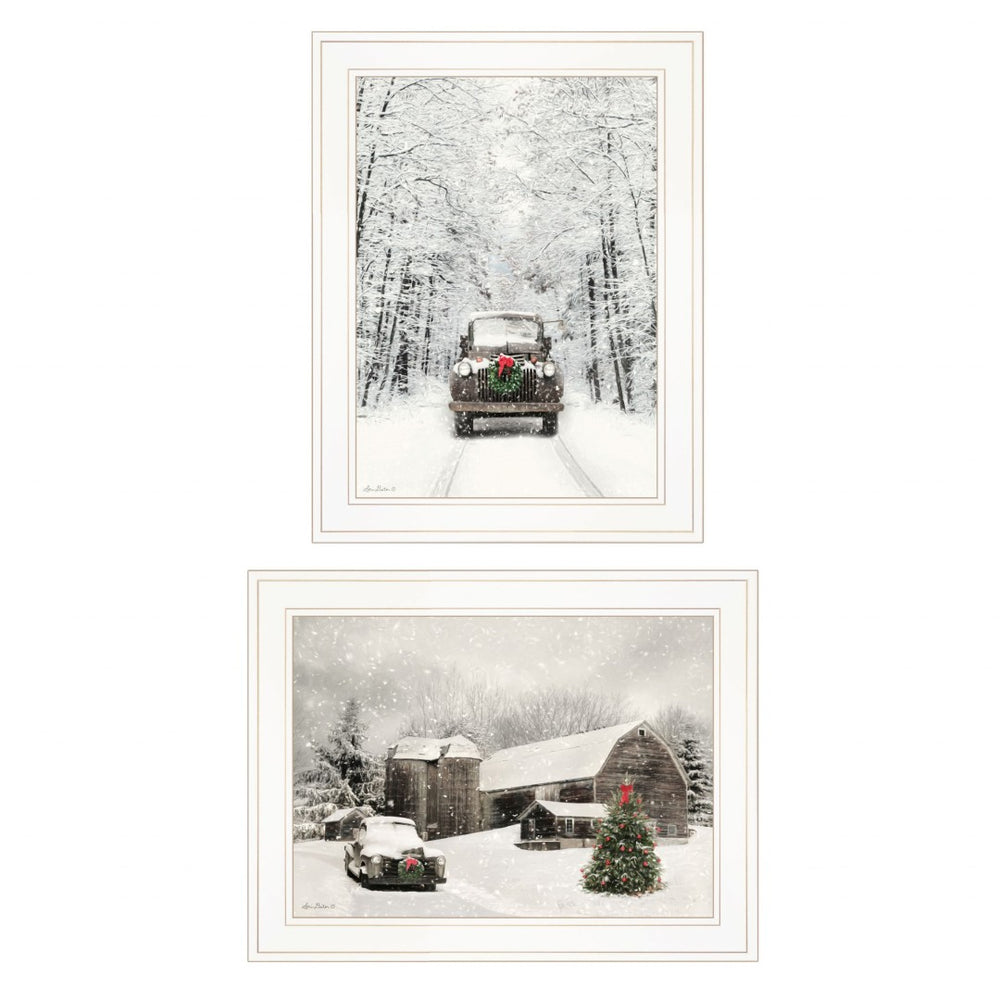HomeRoots Set of Two Antique Christmas Framed Prints - Elegant Wall Art for Holiday Decor & Year-Round Charm 406149