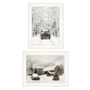 HomeRoots Set of Two Antique Christmas Framed Prints - Elegant Wall Art for Holiday Decor & Year-Round Charm 406149
