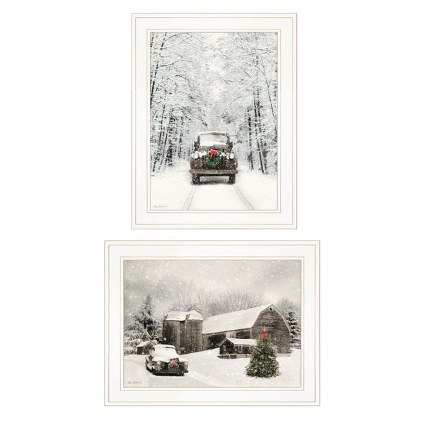 HomeRoots Set of Two Antique Christmas Framed Prints - Elegant Wall Art for Holiday Decor & Year-Round Charm 406149