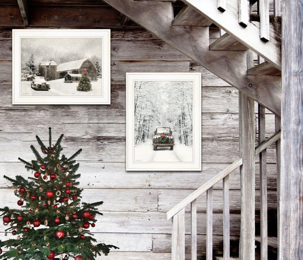 HomeRoots Set of Two Antique Christmas Framed Prints - Elegant Wall Art for Holiday Decor & Year-Round Charm 406149