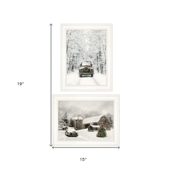 HomeRoots Set of Two Antique Christmas Framed Prints - Elegant Wall Art for Holiday Decor & Year-Round Charm 406149