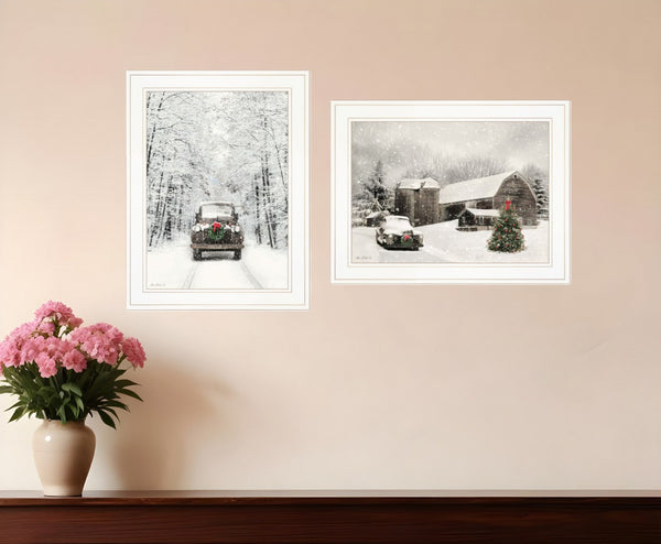 HomeRoots Set of Two Antique Christmas Framed Prints - Elegant Wall Art for Holiday Decor & Year-Round Charm 406149