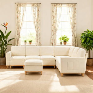 English Elm Modern Modular Sectional Sofa Plush Fabric Upholstery Reconfigurable Living Room Seating Beige+White W2085S00111