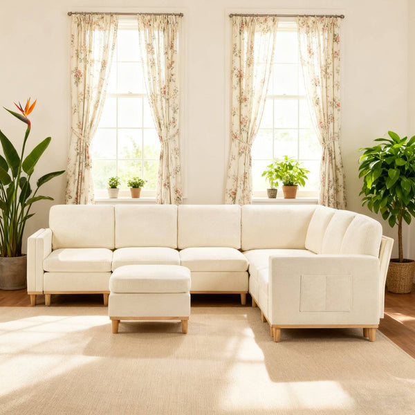English Elm Modern Modular Sectional Sofa Plush Fabric Upholstery Reconfigurable Living Room Seating Beige+White W2085S00111