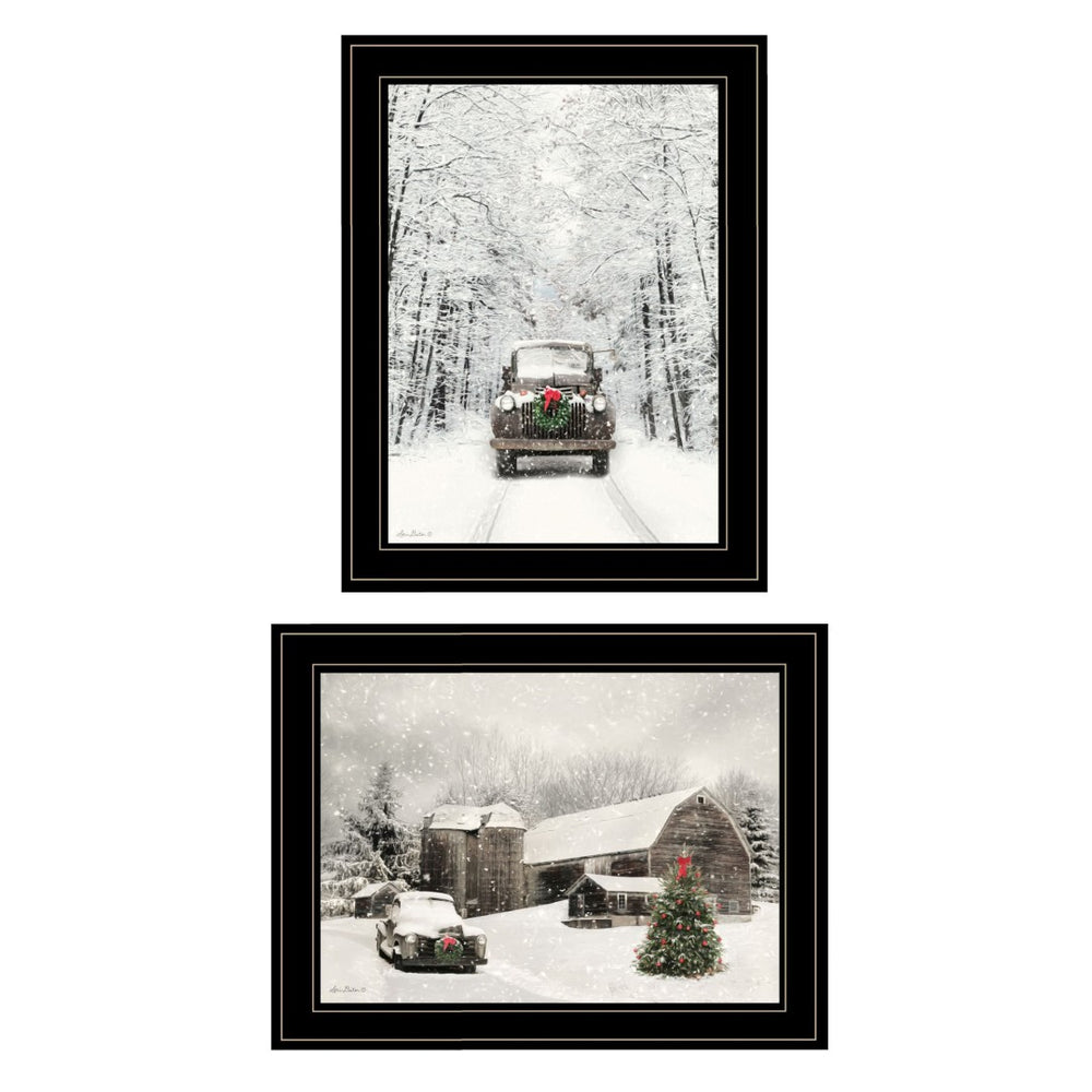 HomeRoots Set of Two Antique Christmas Prints in Black Frames - Vintage Holiday Wall Art for Home Décor 406150