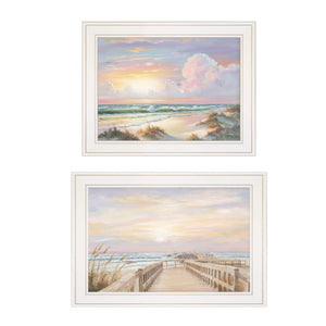 Homeroots Set Of Two Sunrise Sunset 2 White Framed Print Wall Art  Wood Paper 406156