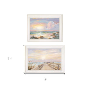 Homeroots Set Of Two Sunrise Sunset 2 White Framed Print Wall Art  Wood Paper 406156